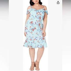 NWT Love Squared Womens Plus Floral Sleeveless Cocktail Dress Blue 3X